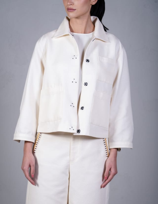Beatriz Jacket, P25,000; Beatriz Pants, P15,000, TAHI, bahaytahi.com